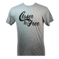 Grey T-shirt with closer to free script font