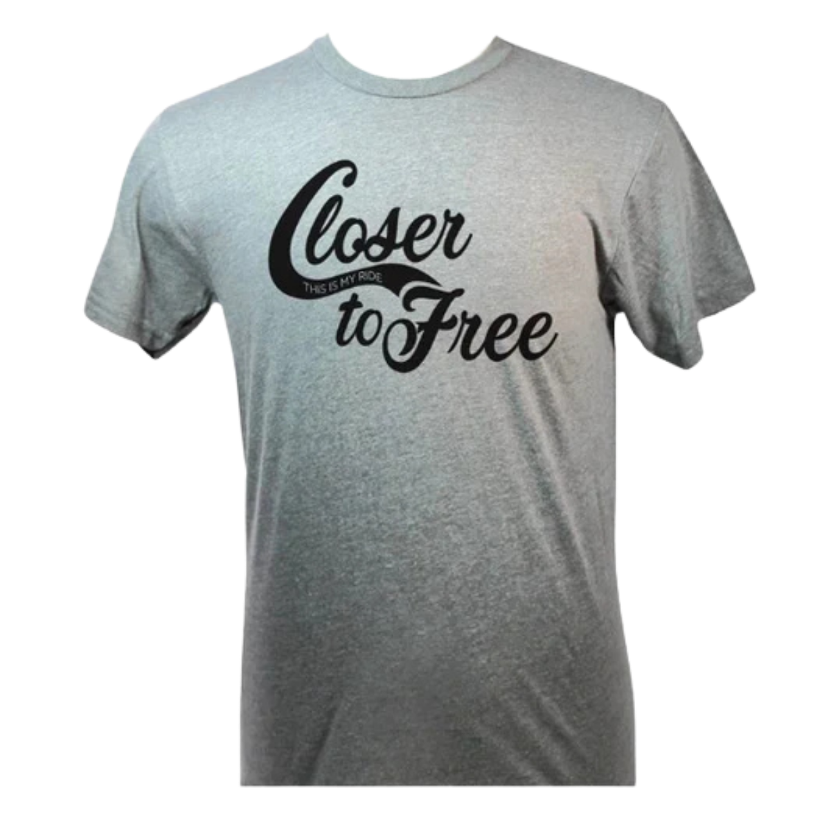Grey T-shirt with closer to free script font