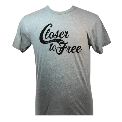 Grey T-shirt with closer to free script font
