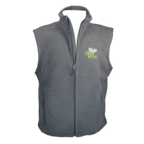 Grey zip vest with ride closer to free text