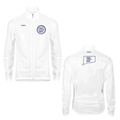 Front and Back of a white zip jacket with closer to free logo on the front and Connecticut shaped logo on the back