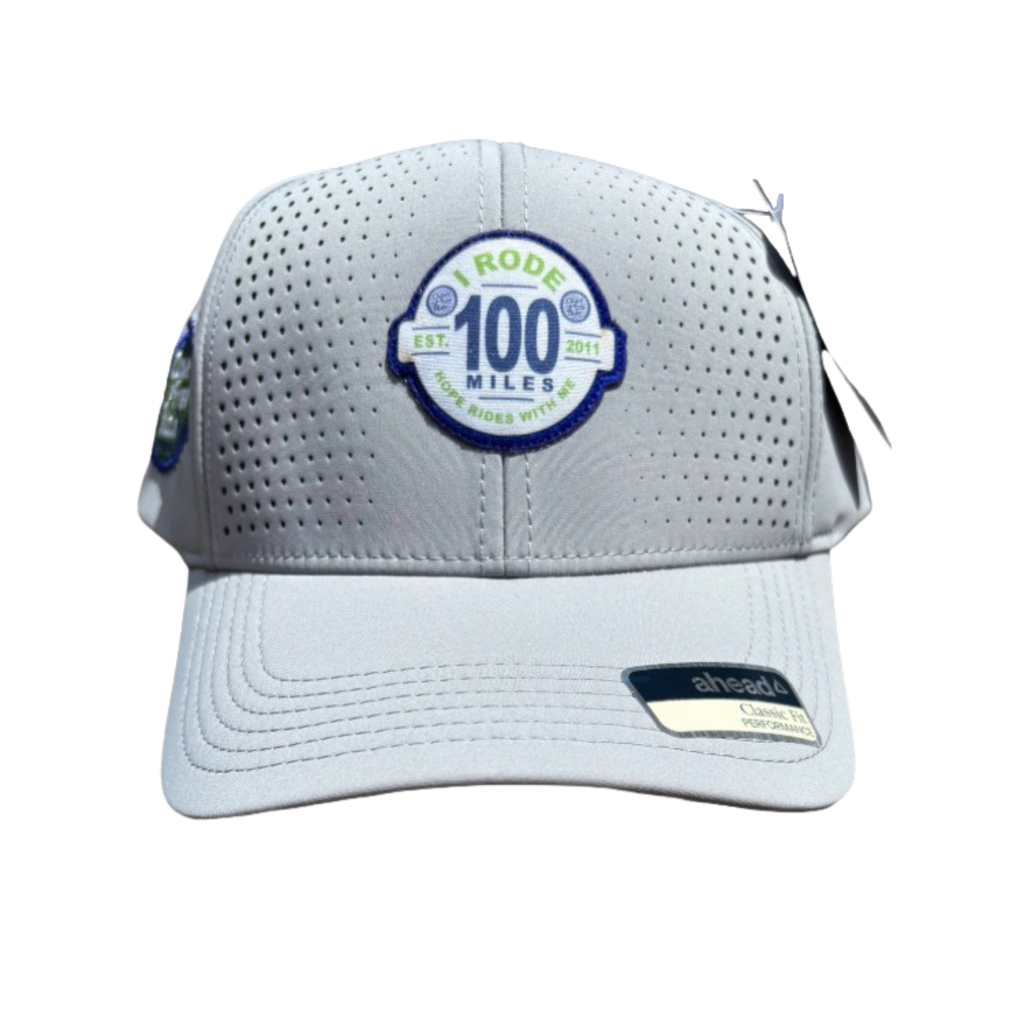 Gray cap with a logo and text on a white background