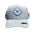 Gray cap with a logo and text on a white background