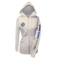 White hoodie with "Hope Rides With Me" on the left sleeve and a Closer to Free logo on the right chest area